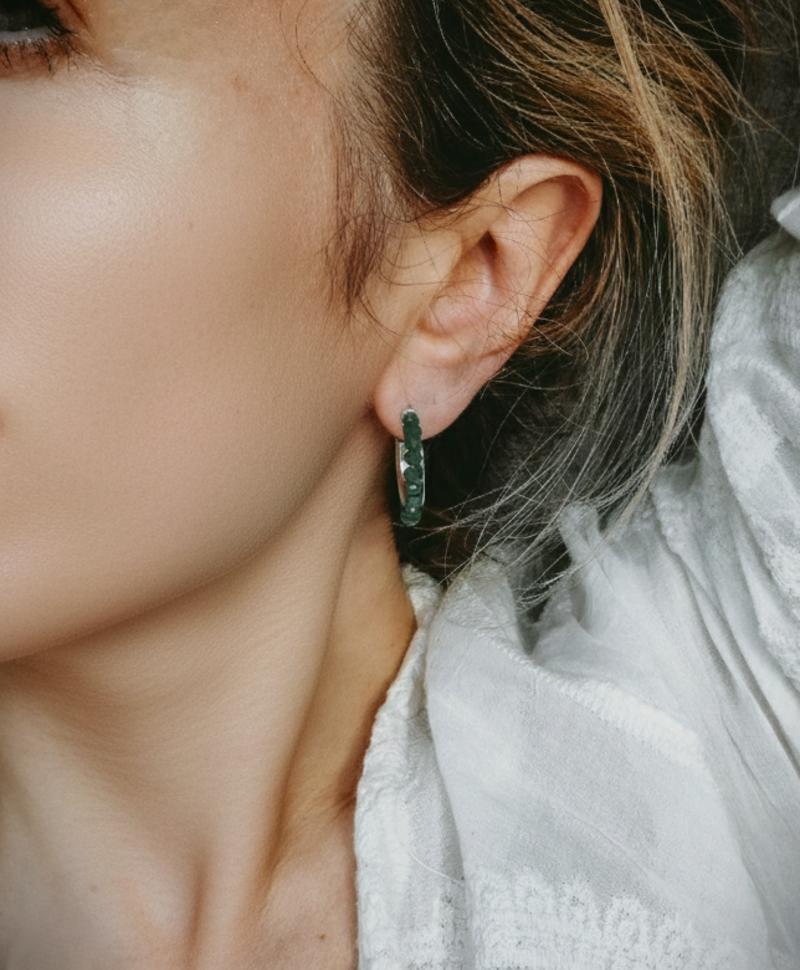 Hoop Earrings With Green Stones Anaïs, Silver