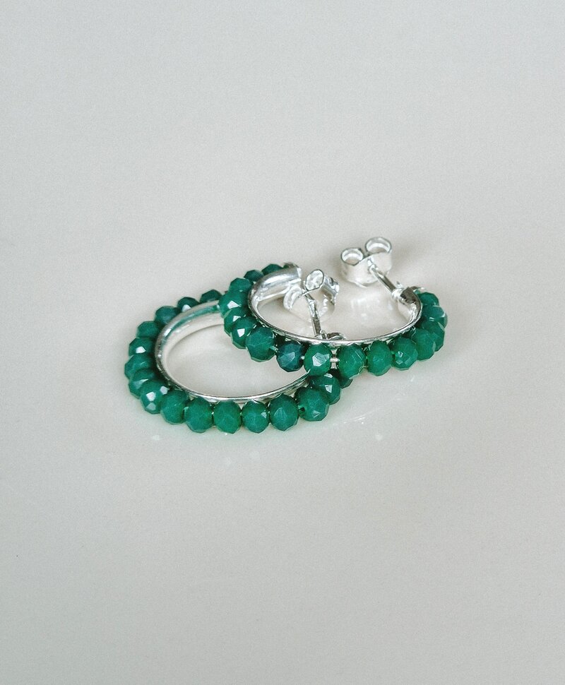 Hoop Earrings With Green Stones Anaïs, Silver