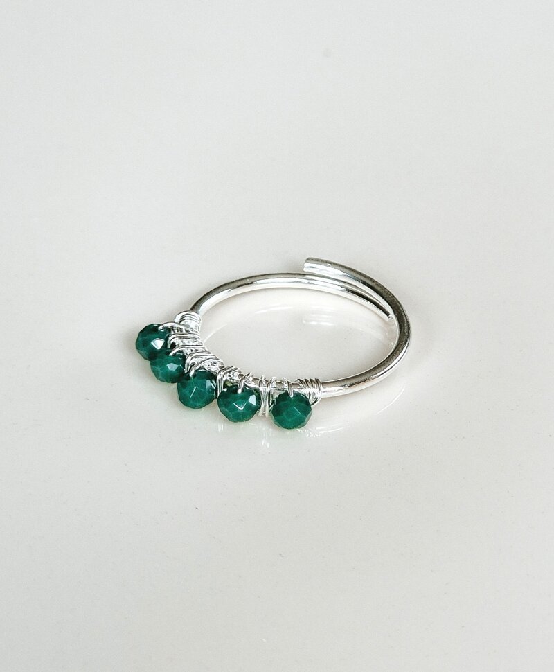 Ring With Green Stones Anaïs, Silver