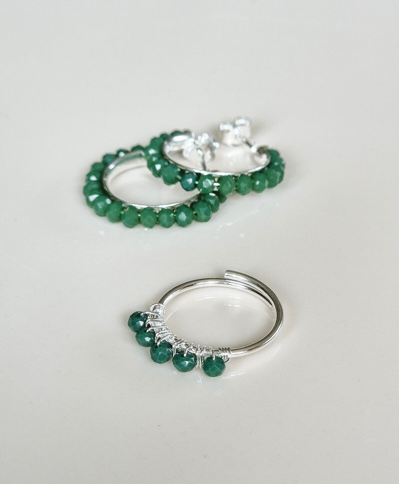 Zilveren Ring Met Groene Stenen Anaïs