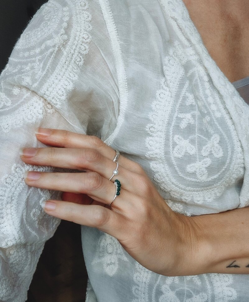 Ring With Green Stones Anaïs, Silver