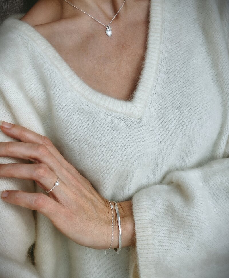 Bague À Perle À Anneau Torsadé Noémie, Argent