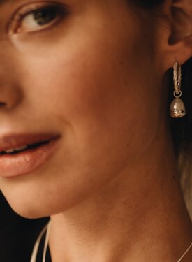 Single Pearl Earring Charm Shinju, Silver