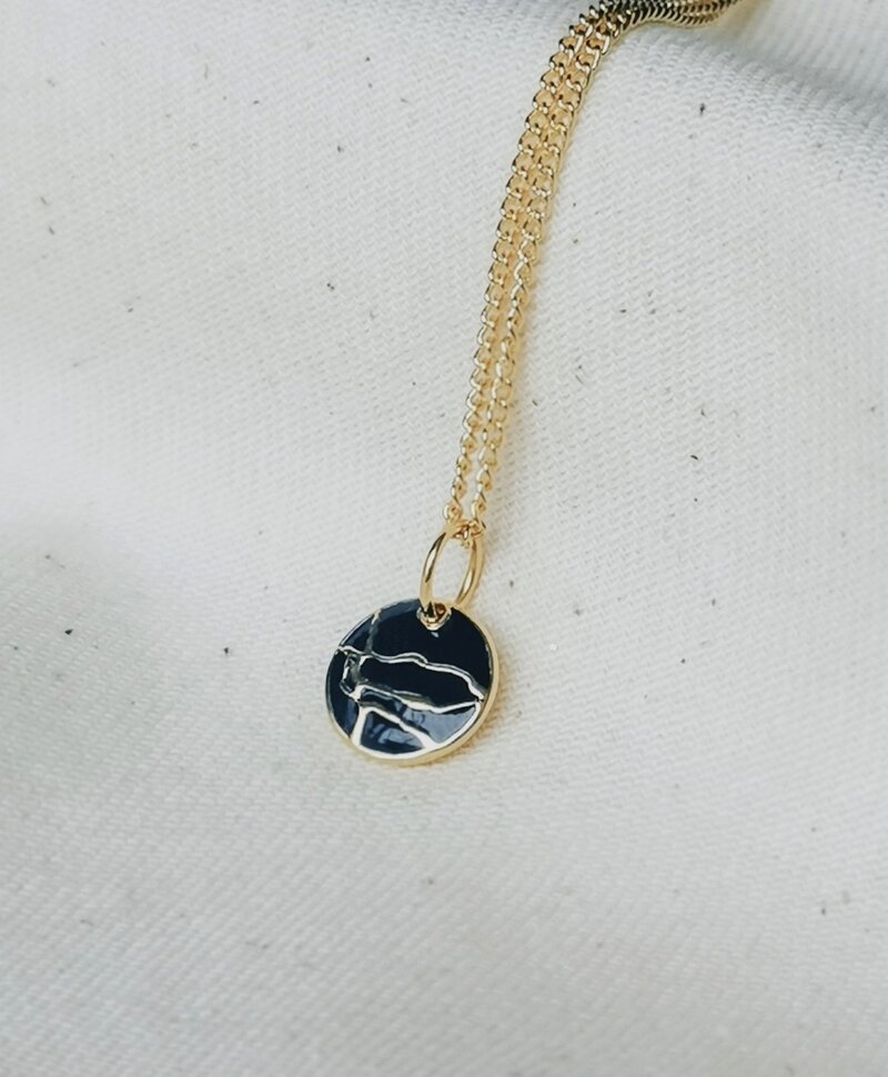 Blue Enamel Coin Pendant Emi, Gold Plated