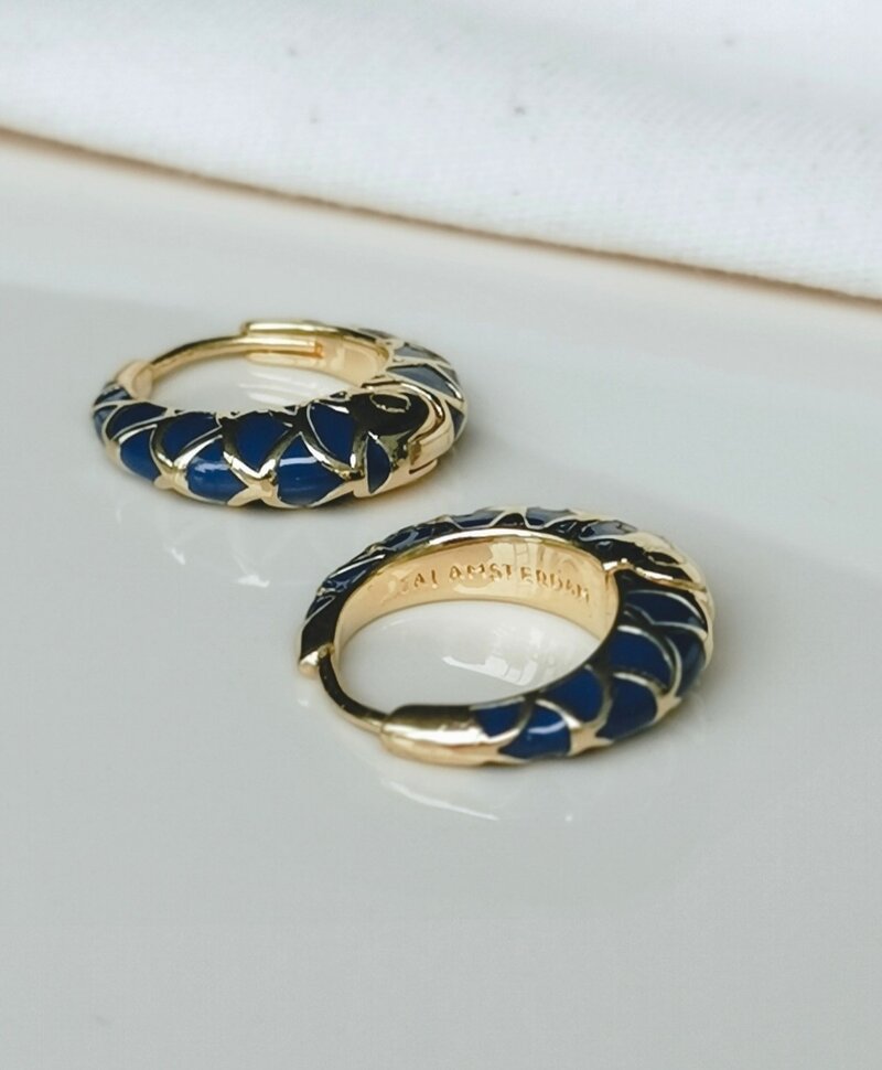 Gold Plated Blauwe Emaille Dome Oorbellen Set Sayaka