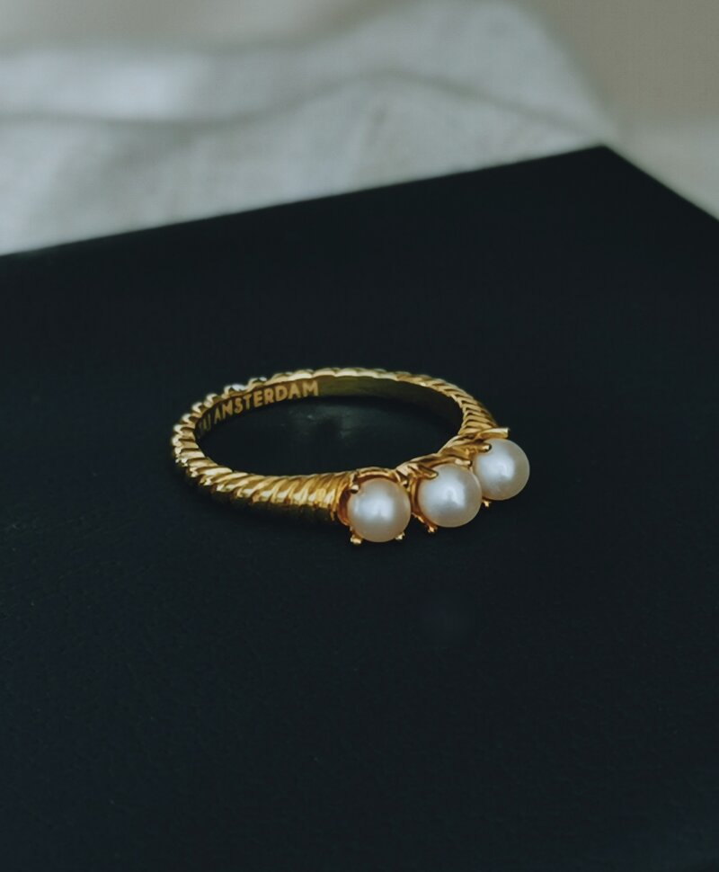 Three Pearl Ring Koi, Gold Plated