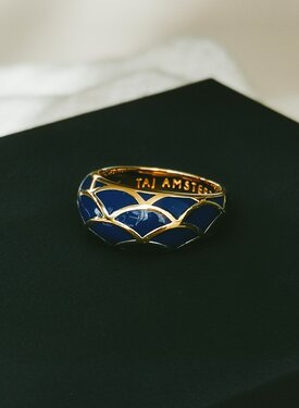 Blue Enamel Dome Ring Sayaka, Gold Plated