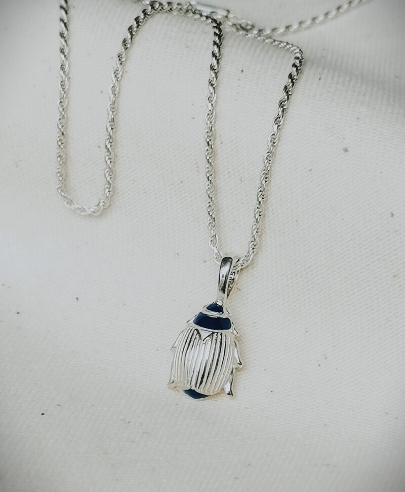 Enamel Scarab Beetle Pendant Mitsu, Silver