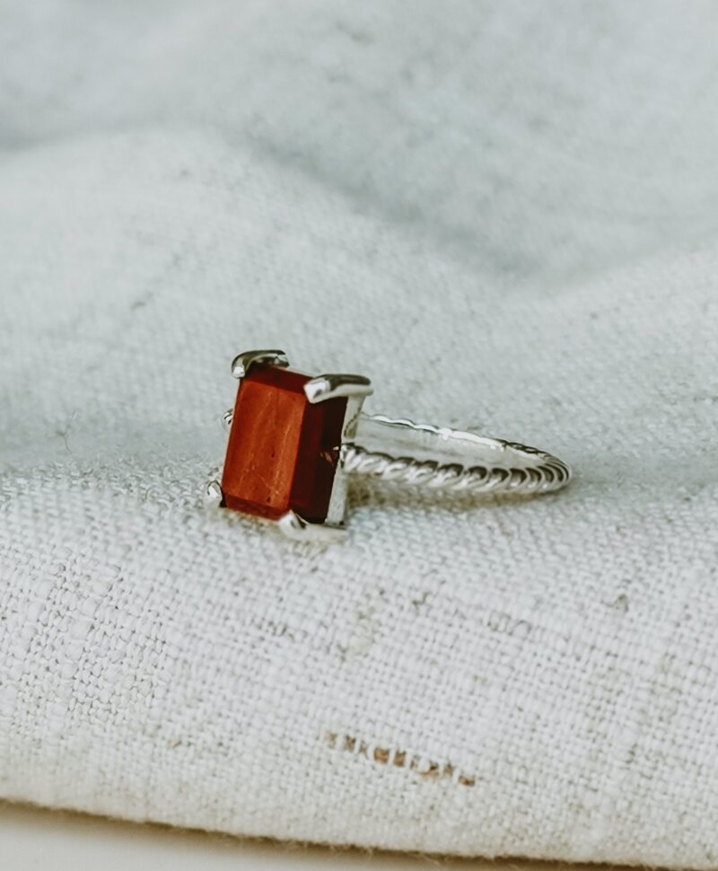 Twisted Red Jasper Ring Takara, Silver