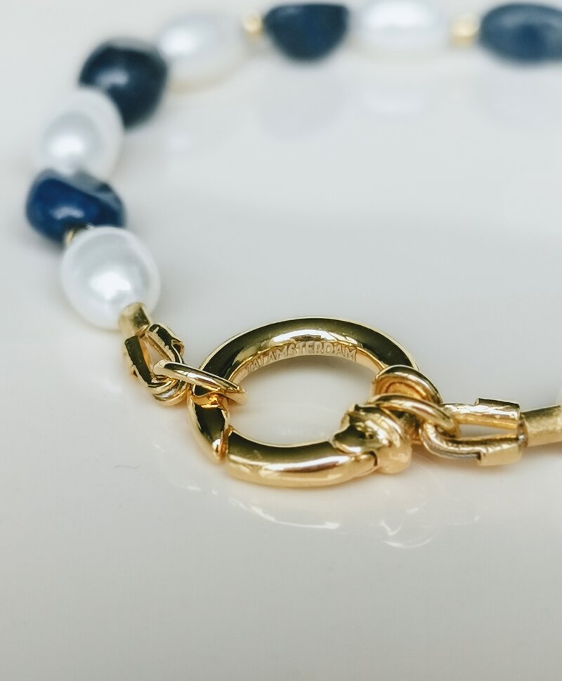 Gold Plated Lapis Lazuli & Parel Armband Aiko