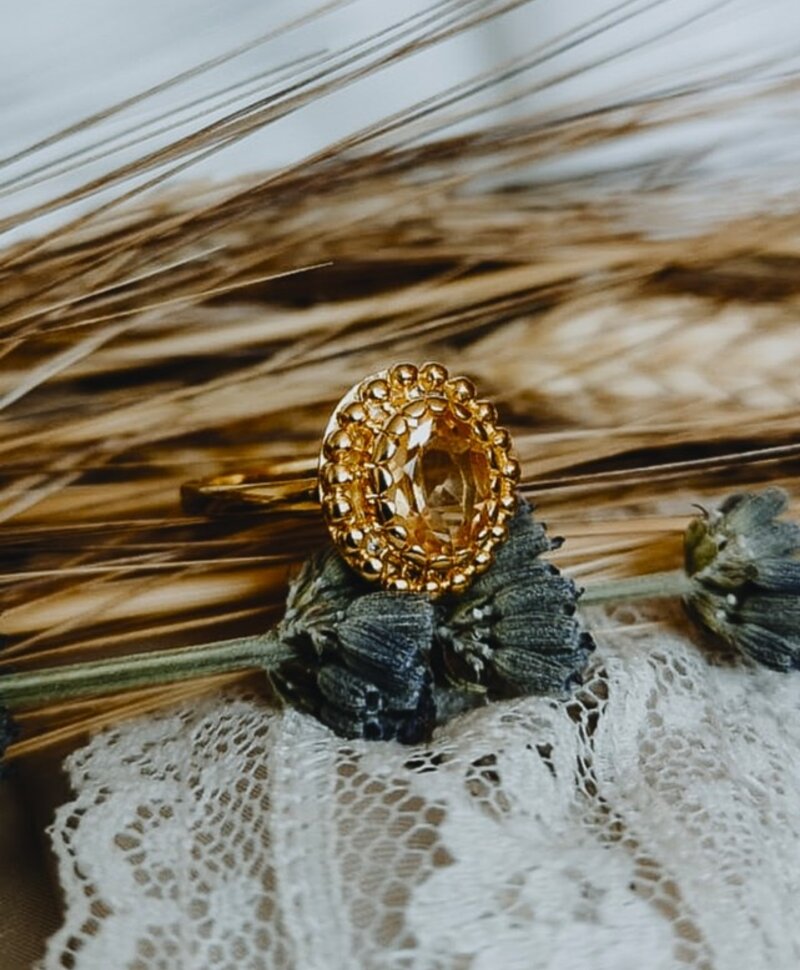 Yellow Citrine Ring Athena, Gold Plated