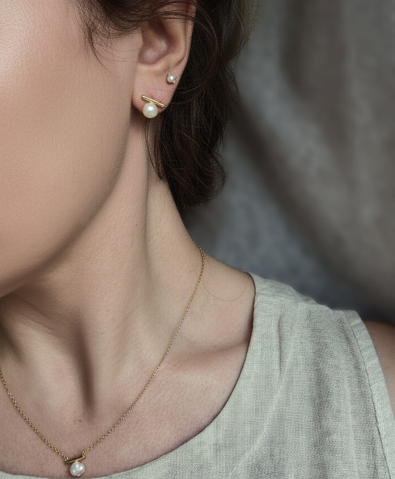 Gold Plated Moderne Parel Ear Studs Ondine
