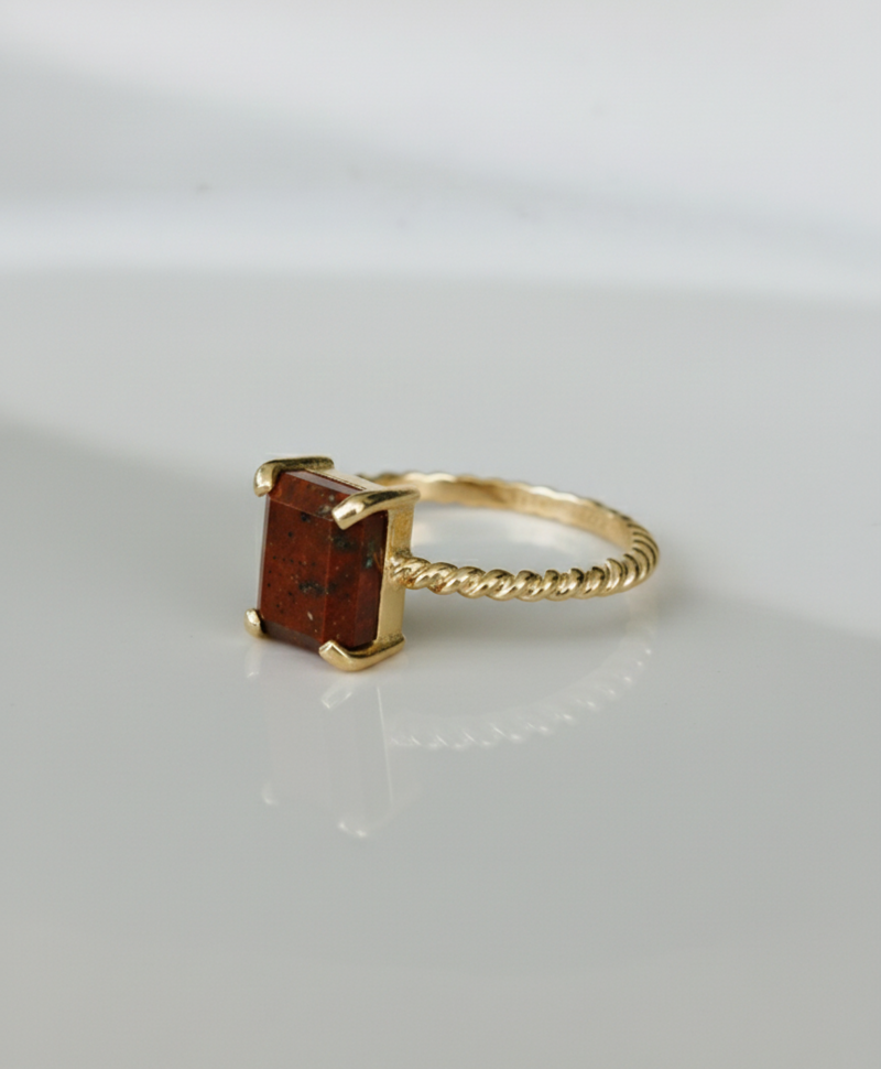 Twisted Red Jasper Ring Takara, Gold Plated