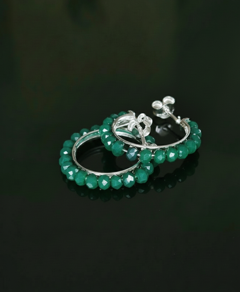 Hoop Earrings With Green Stones Anaïs, Silver