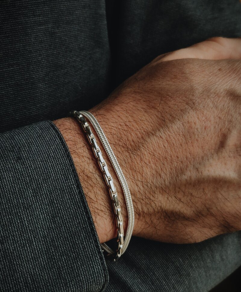 Silver Men’s Modern Link Bracelet Koa