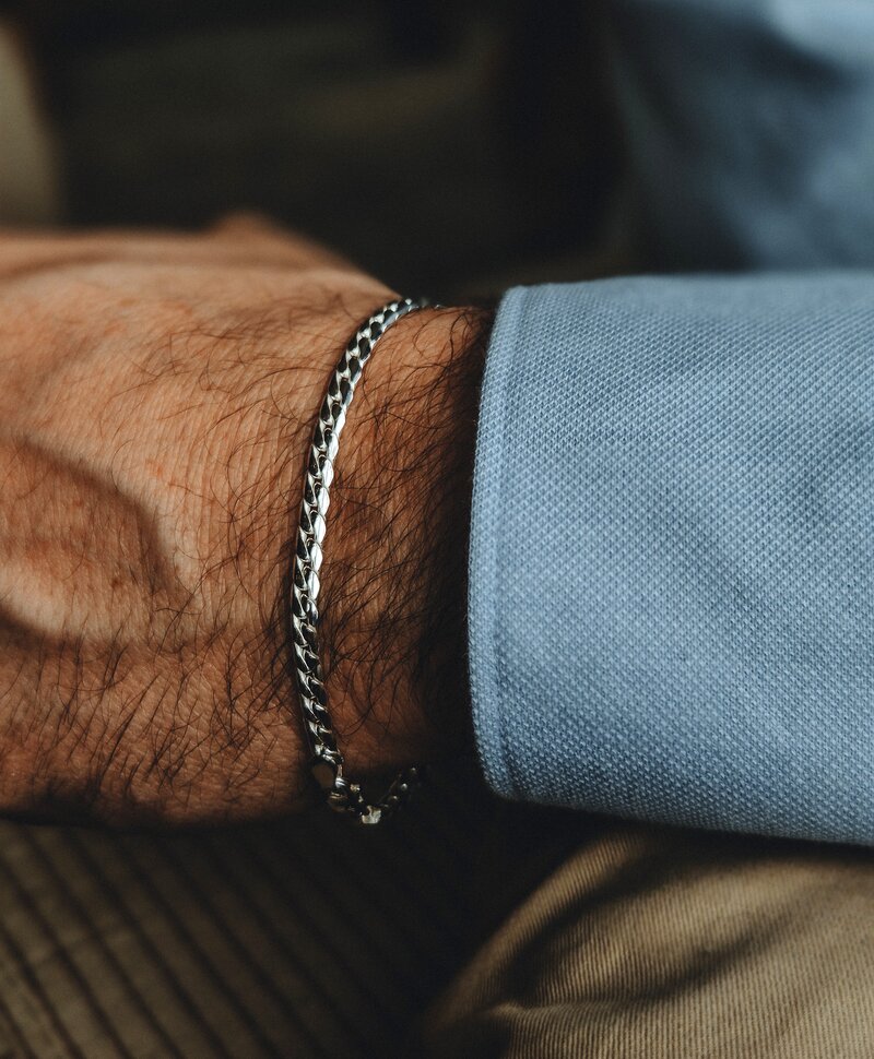 Silberne Herren Geflochtene Gliederarmband Sael, Poliert