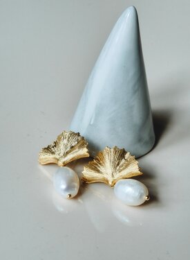 Fan Pearl Earrings Léa, Gold Plated