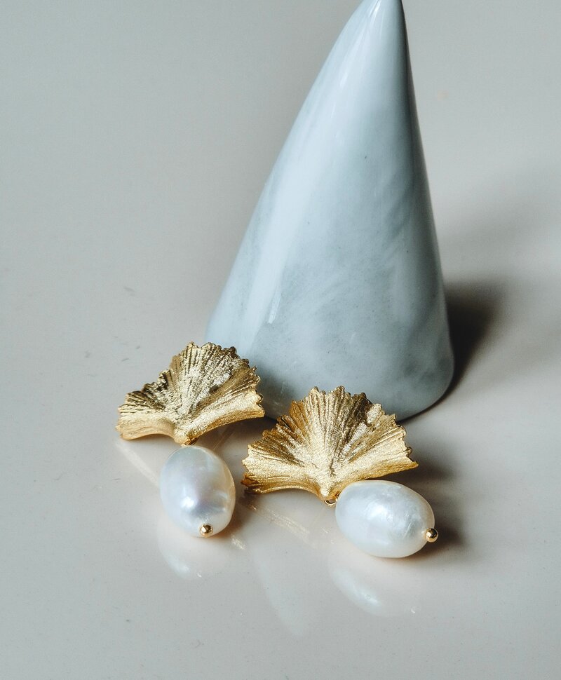 Boucles D’Oreilles Éventail À Perle Léa, Plaqué Or