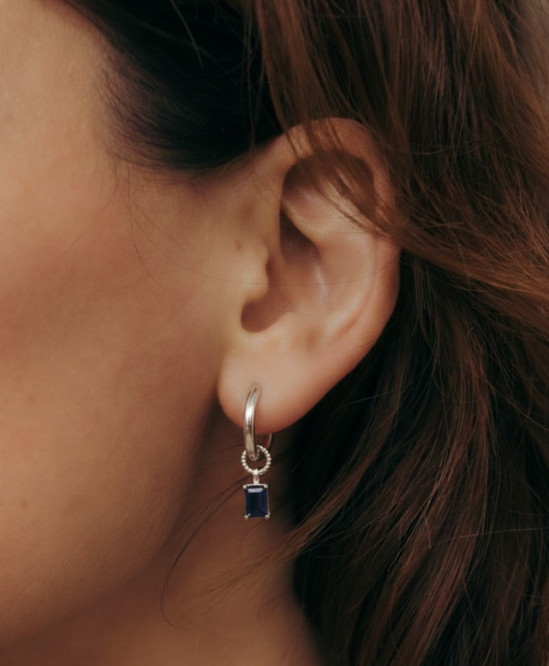 Single Earring With Nano-Sapphire Charm Rin, Silver