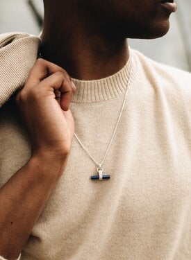 Pendentif Argent Pierre Bleue Barre en T pour Hommes Binh