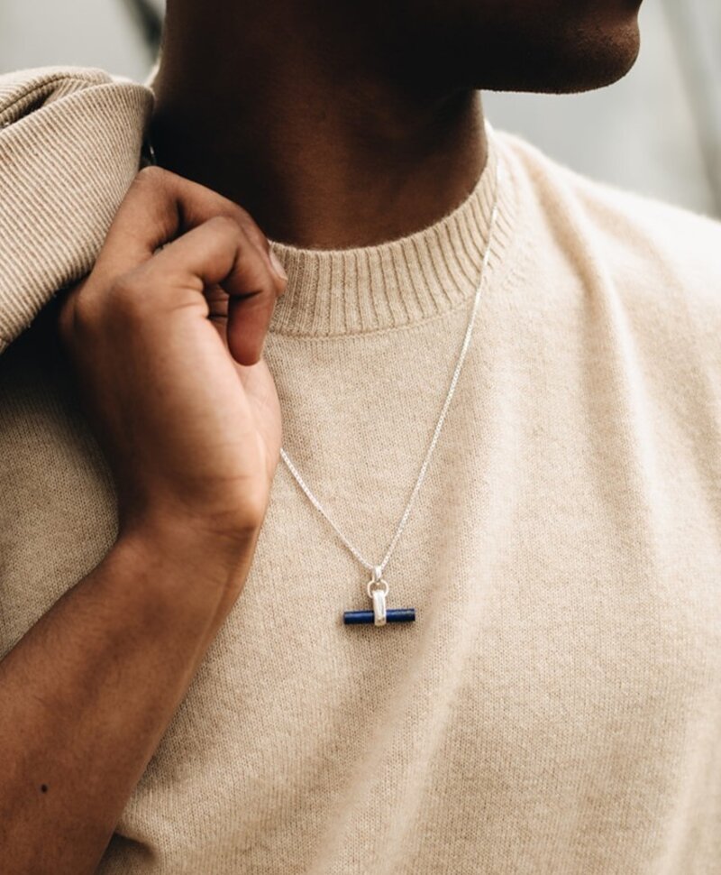 Silver Blue Stone T-Bar Men's Pendant Binh