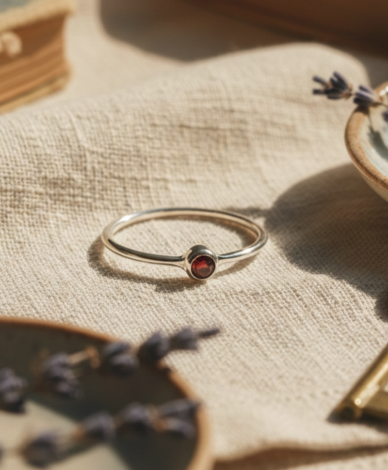 Bague Minimaliste En Argent Avec Grenat Keala