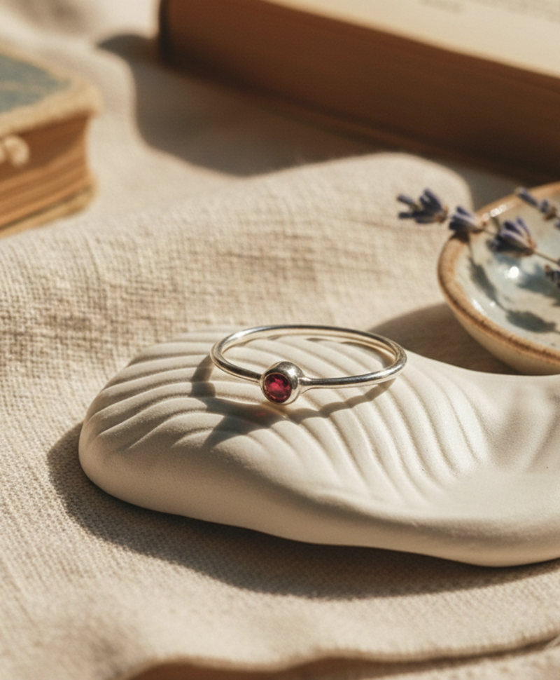 Minimalistischer Silberring mit rotem Granat Keala