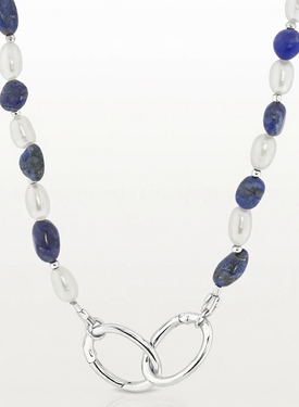 Lapis Lazuli & Pearl Necklace Aiko, Silver