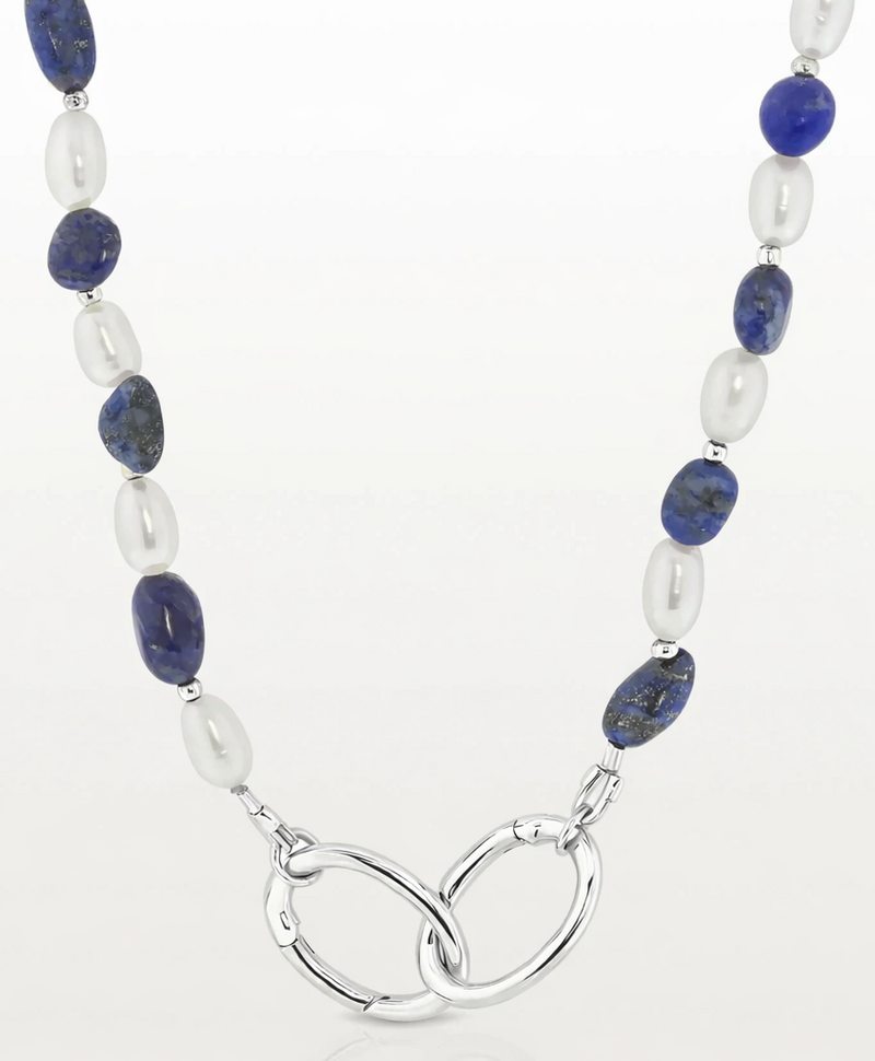 Lapis Lazuli & Pearl Necklace Aiko, Silver
