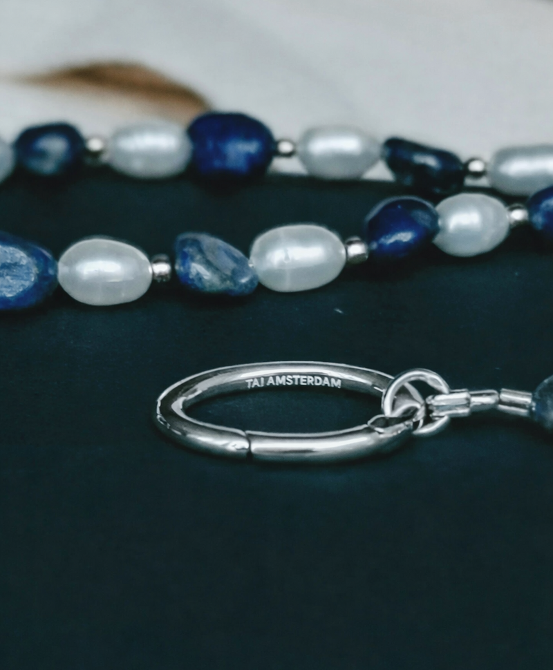 Zilveren Lapis Lazuli & Parel Ketting Aiko