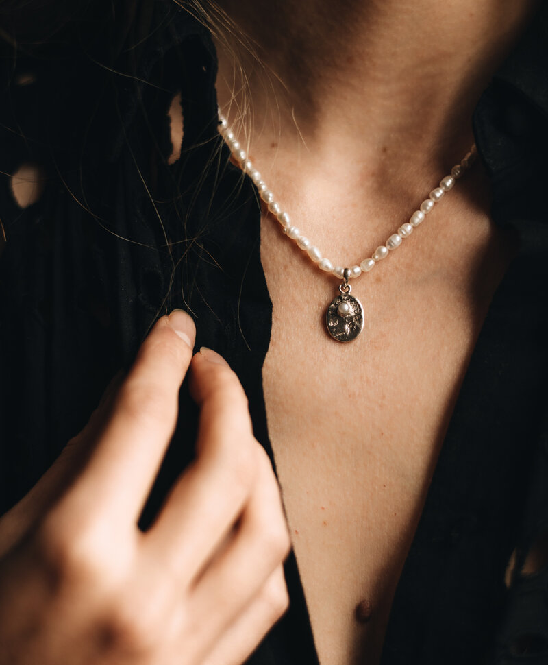 Collier Argent Perles Benya