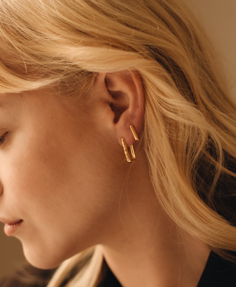 Single Rectangular Earring Sumiye (Small), Gold Plated