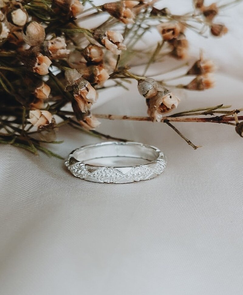 Zilveren Vintage Ring Met Patroon Aurora