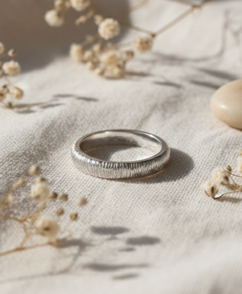 Textured Stack Ring Kichi (Slim), Silver