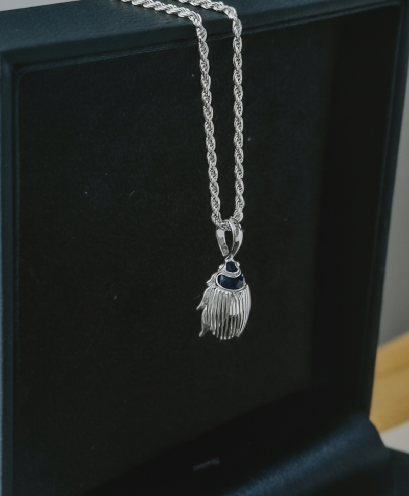 Enamel Scarab Beetle Pendant Mitsu, Silver