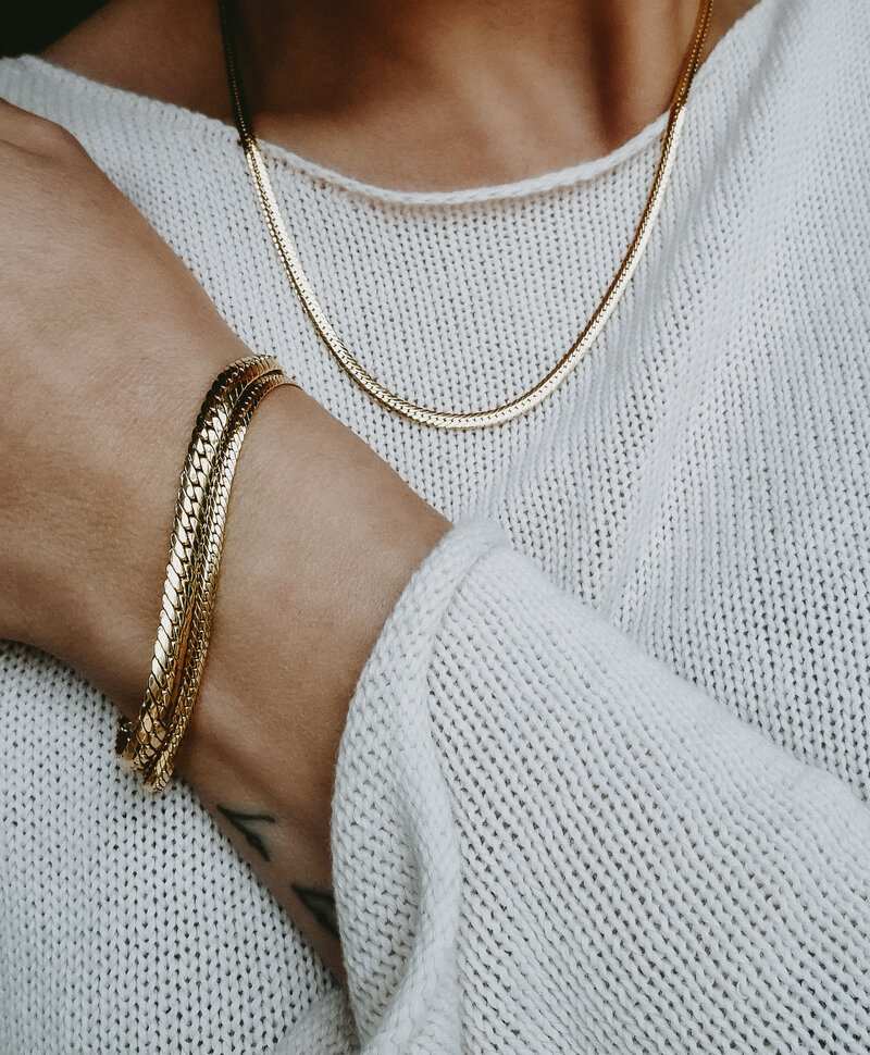 Bracelet À Maillons Plats Isabeau Skinny, Plaqué Or