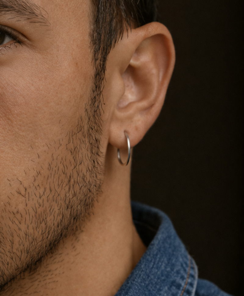 Einzelne Dünne Silberne Ohrring Herren Jahi