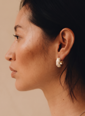 Gold Plated Witte Emaille Oorbellen Set Akemi