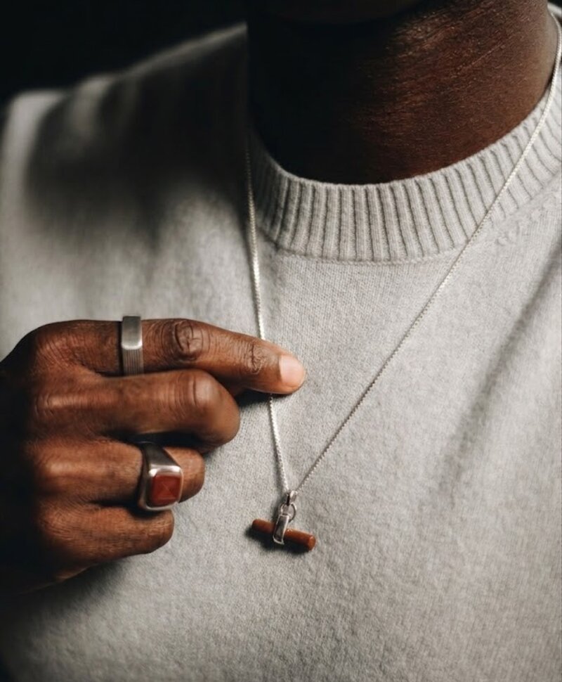 Silver Red Stone T-Bar Men's Pendant Binh