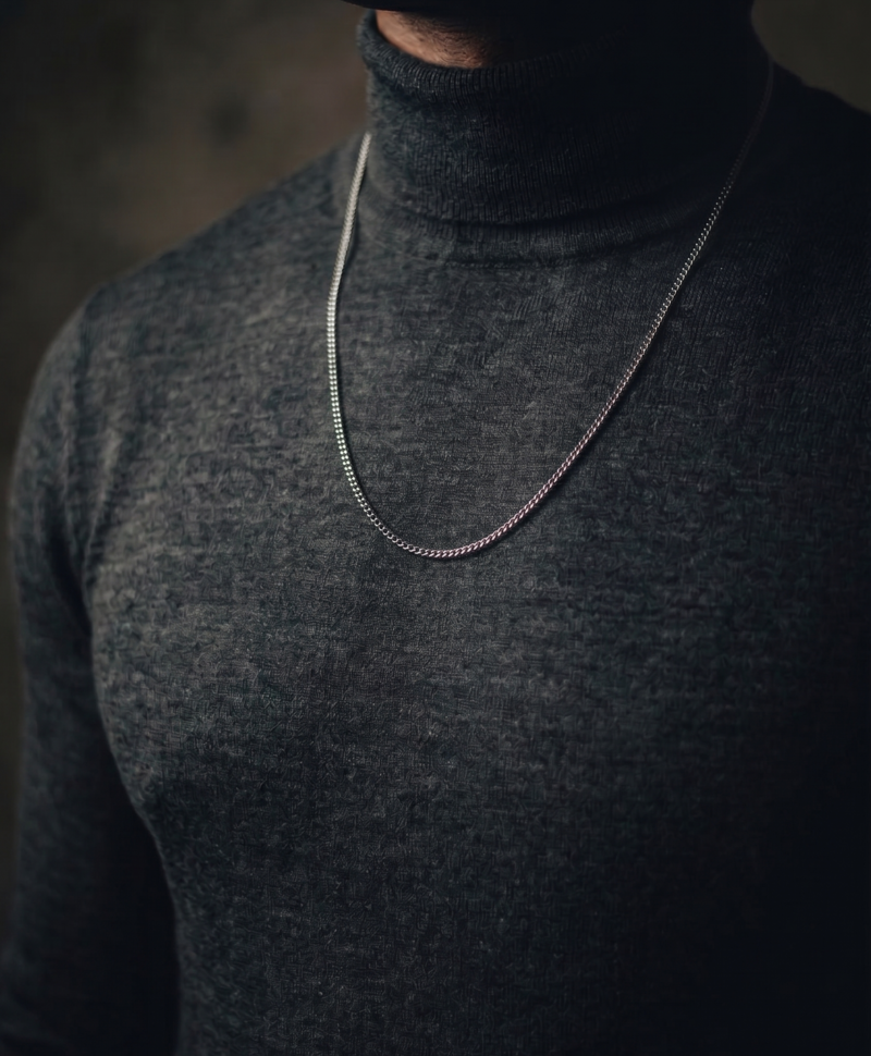 Silver Flat Men's Chain Necklace Baste
