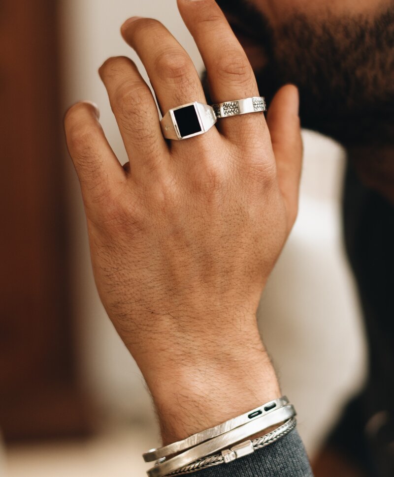 Bague Argent Symbole Onyx pour Hommes Adofo