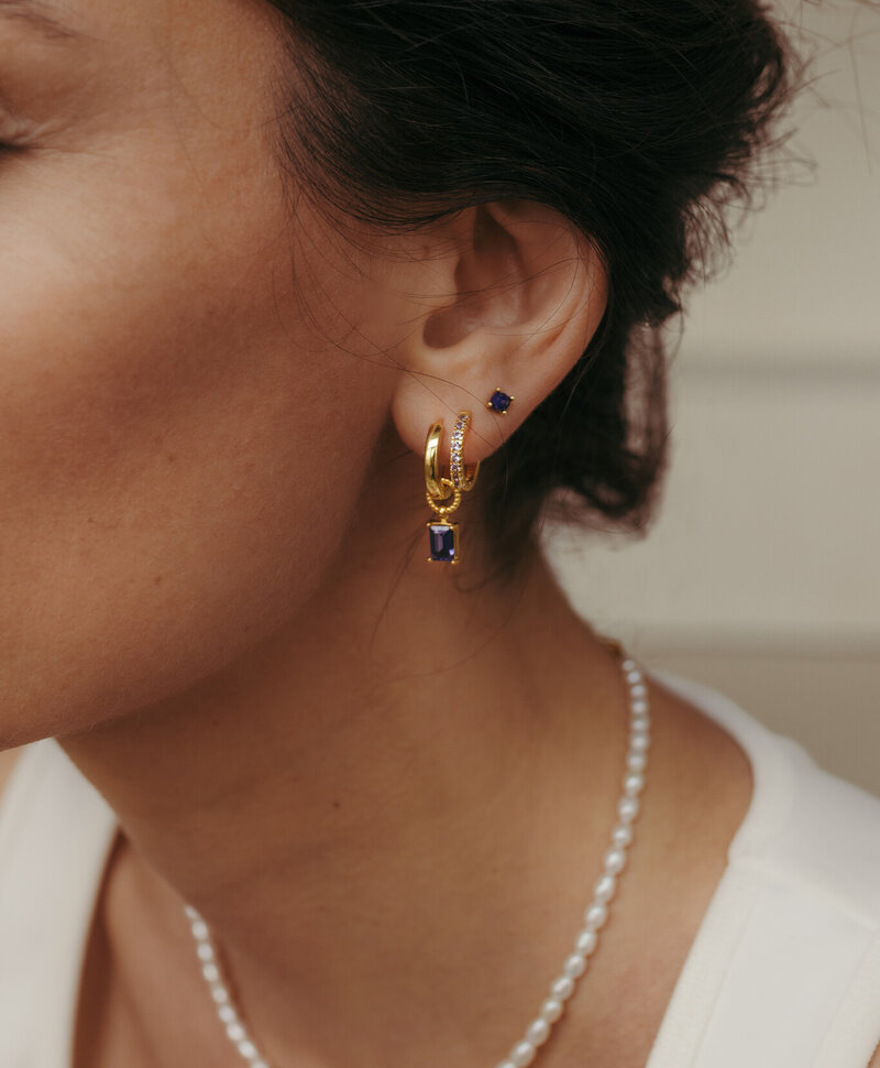 Enkele Gold Plated Kleine Lapis Lazuli Ear Stud Mana - Copy