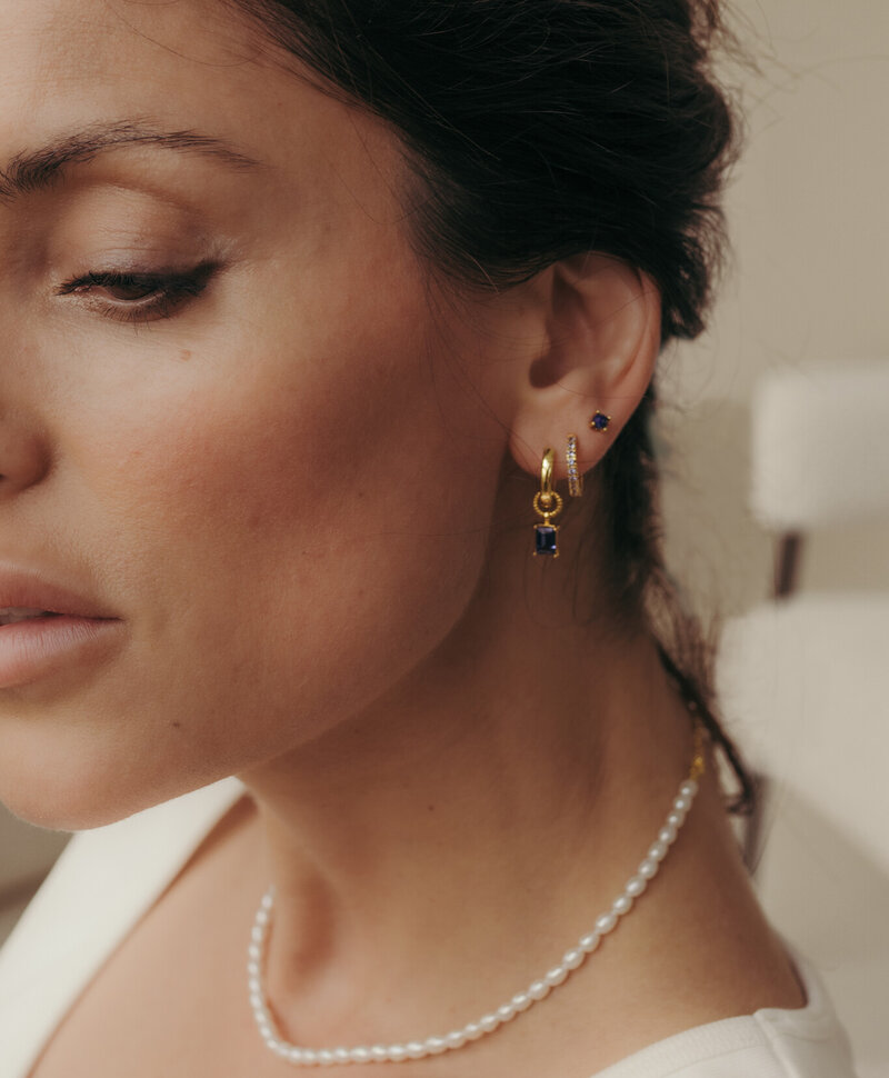 Single Small Lapis Lazuli Ear Stud Mana, Gold Plated - Copy