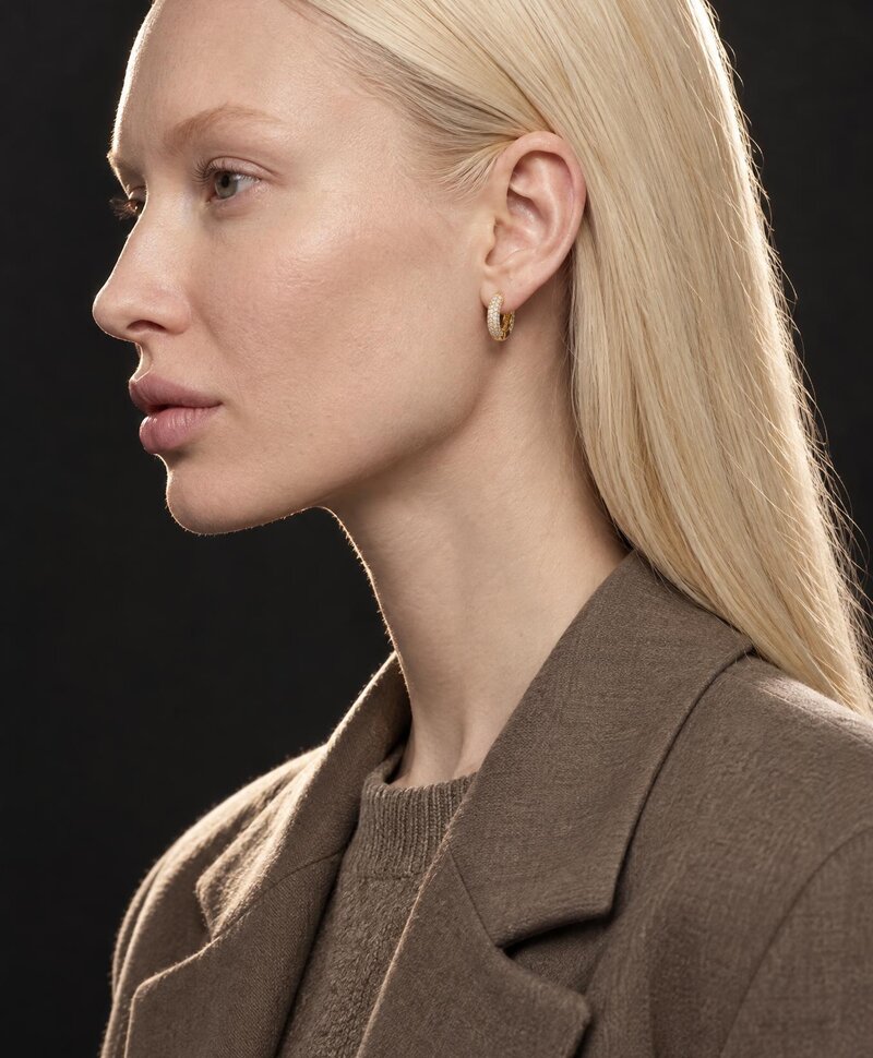 Hoop Earrings With Zirconia Stones Éclat, Gold Plated