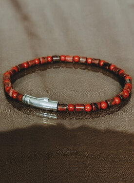 Bracelet de Perles pour Homme en Pierre Rouge Nhean