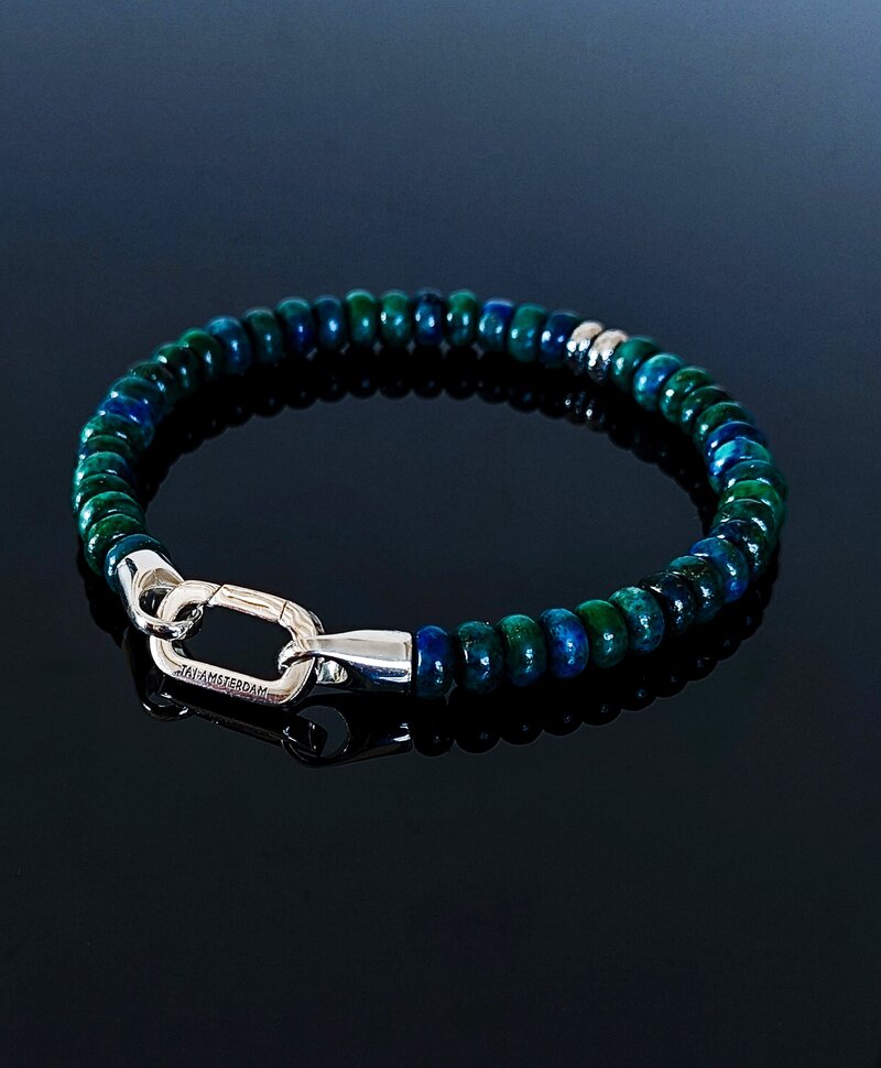 Blaugrün Silberperlen-Armband Herren Kaito