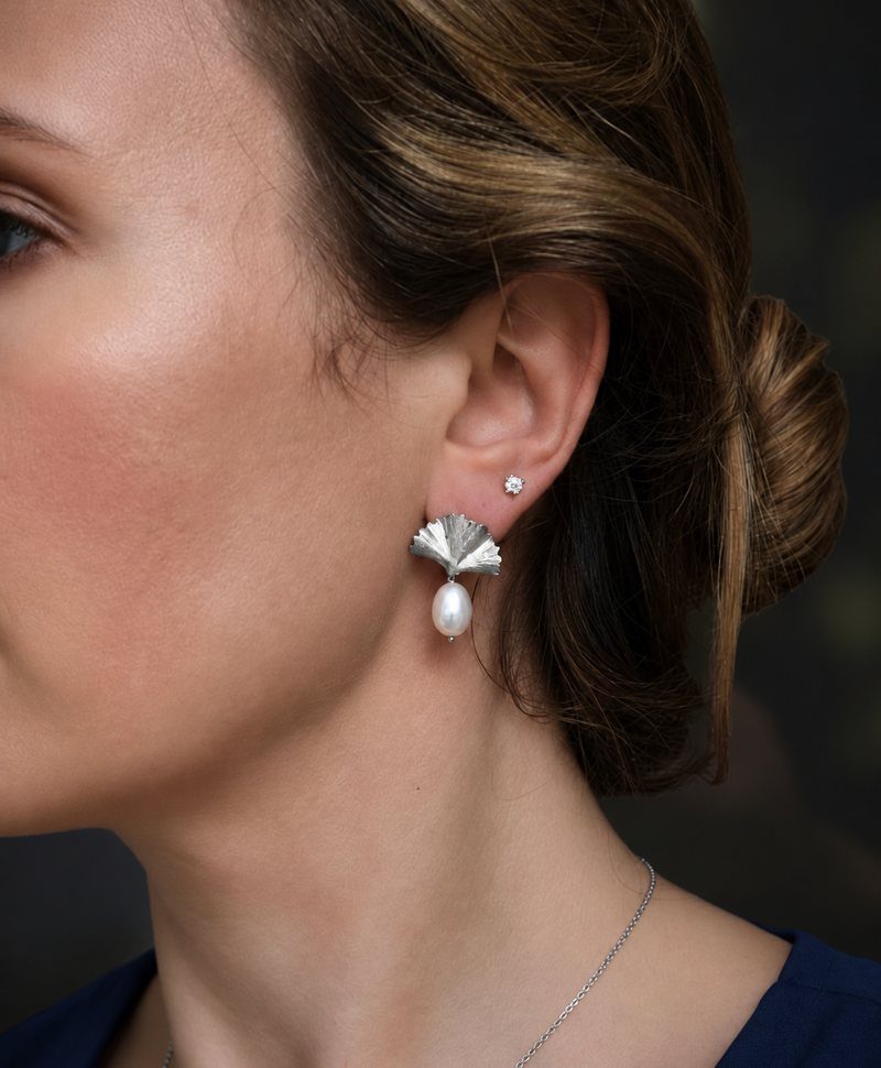 Boucles D’Oreilles Éventail À Perle Léa, Argent