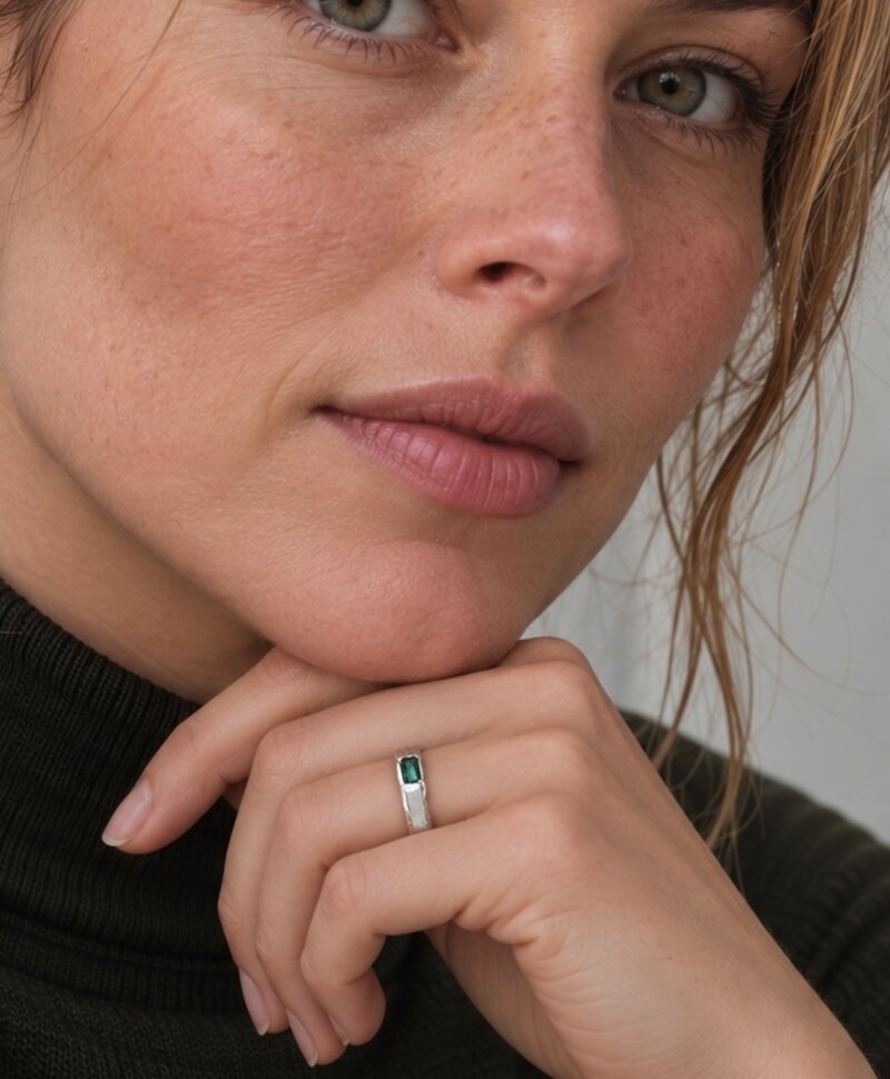 Zilveren Ring Met Groene Steen Émeraude