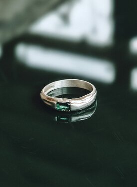 Bague Avec Pierre Verte Émeraude, Argent