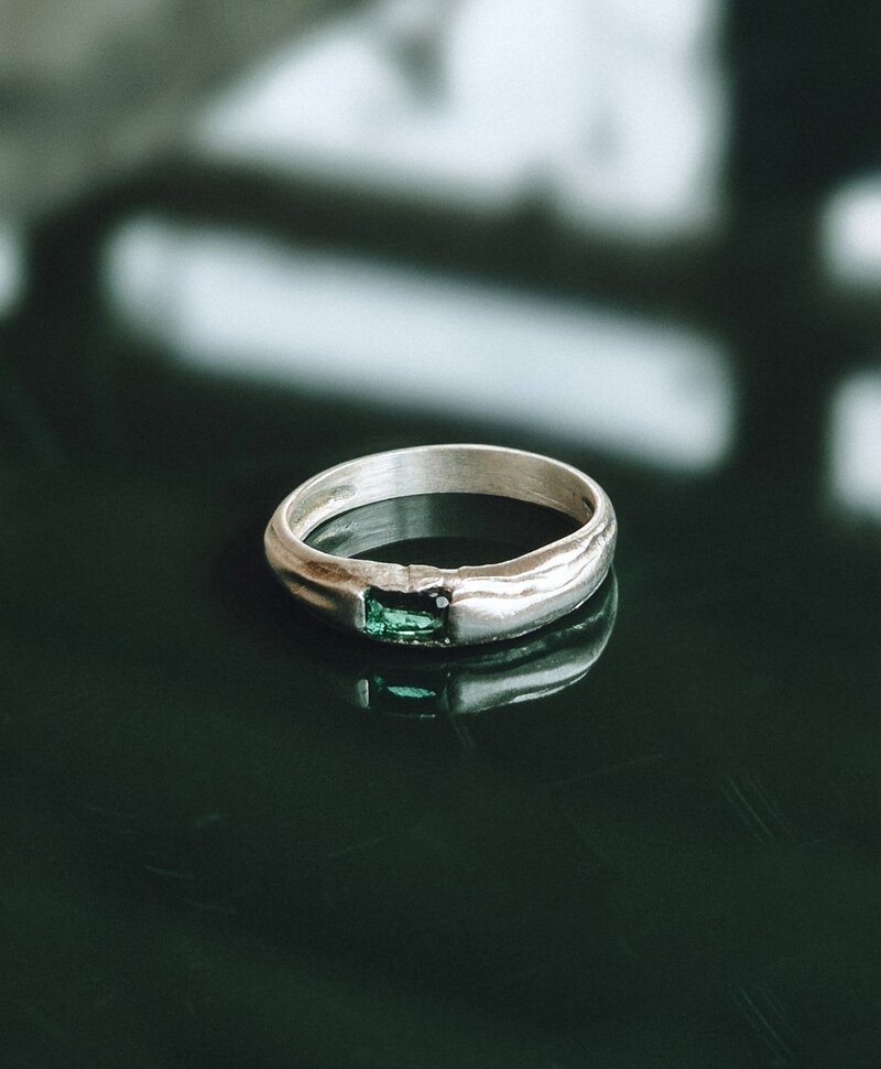 Ring With Green Stone Émeraude, Silver